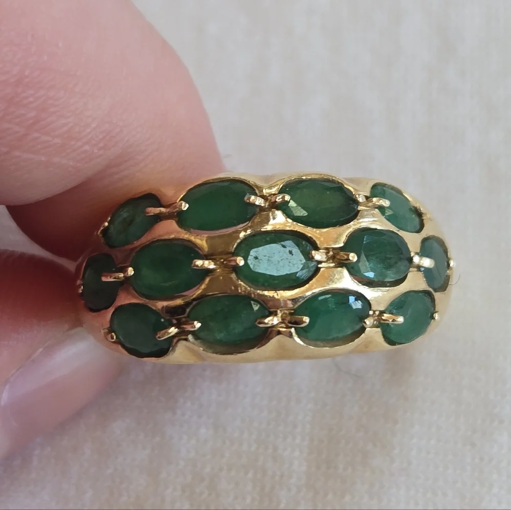 Vintage 14k Gold Emerald Green Oval 13 Stone Ring Size 64